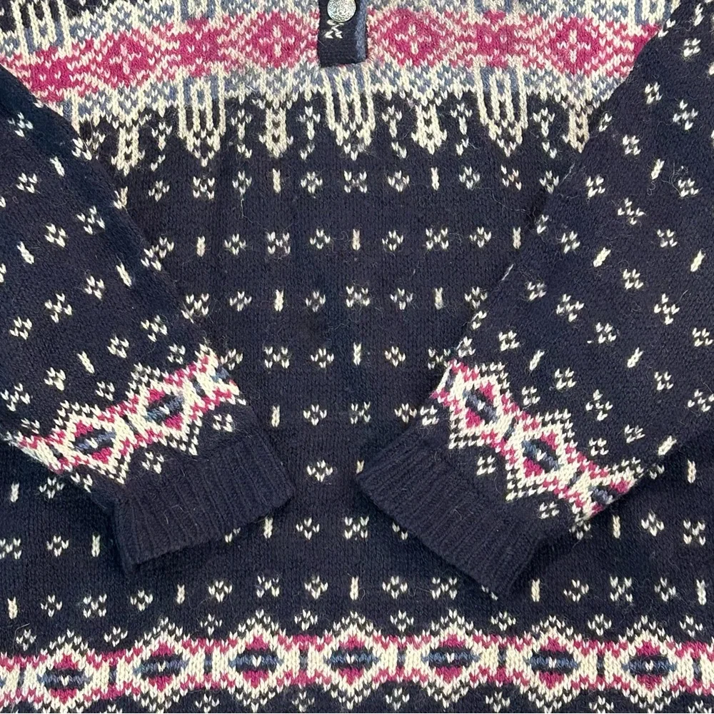 Vintage L.L. Bean Nordic Fair Isle Wool Blend Henley Button Sweater - L